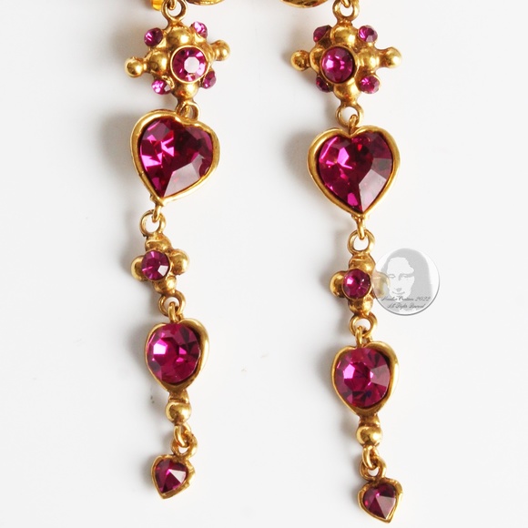 Emanuel Ungaro Earrings Oversized Dangle Rhinestones Baroque Statement 5in 80s - Picture 7 of 9